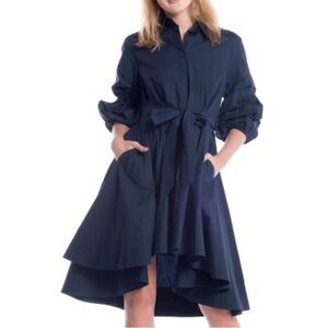 Gracia High-Low Shirtwaist Dress With Pinched Detail Sleeves - Blue Large